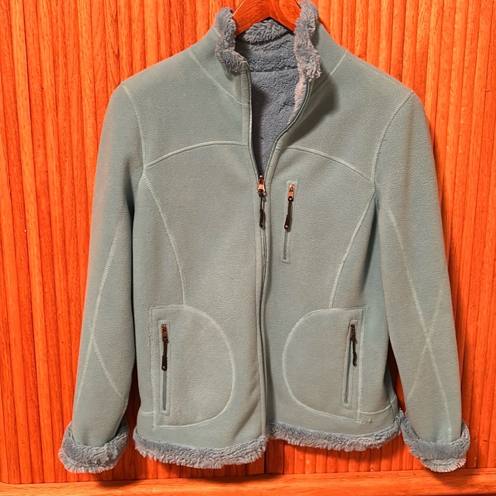 Green Tea Turquoise colored reversible polar fleece jacket